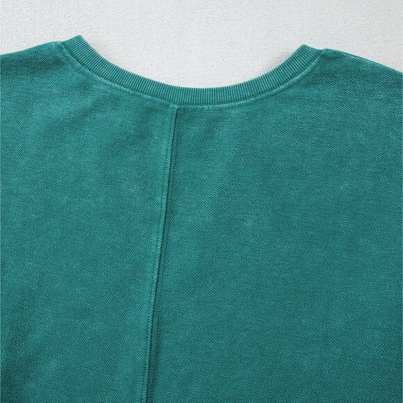 Skobeloff Solid Color Notched Neck Drop Shoulder Sweatshirt - Picture 7 of 11